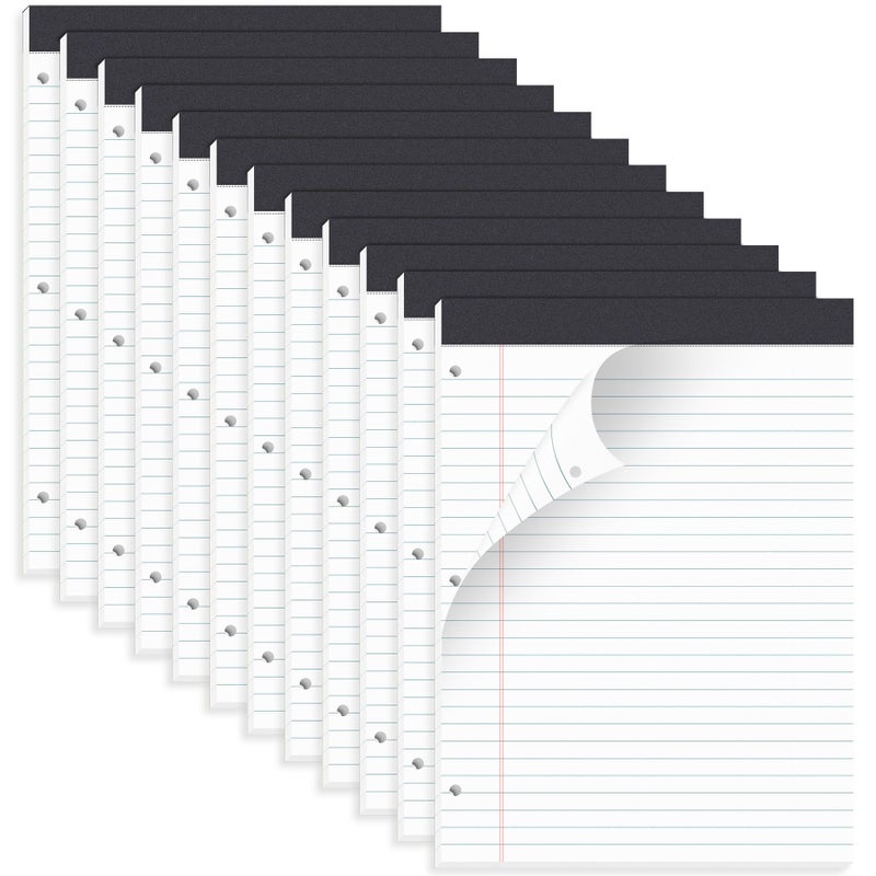 HAUTOCO 12 Pack 8.5 x 11 Legal Pads White Wide Ruled Notepads Perforated Writing Pads, 30 Sheets Per Notepad, 3-Hole Punched Paper, Writing Note Pads for School, Home, Office, Business - Image 1